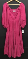 NWT Trina Turk Out of Office Pink Gauze Puff-Sleeve Smocked-Back Midi Dress sz S