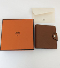 HERMES Ulysse Mini Notebook Cover Dark Brown Leather Unisex Used