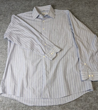 Geoffrey Beene Dress Shirt Wrinkle Free Long Blue Striped Large 16.5/34-35