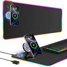 Best RGB Gaming Mouse Pad Wireless Charging Desk Mat with Foldable Phone Stand