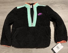 Nike Boys Black Sherpa 1/2 Zip Size 6 Sportswear Faux Fur Jacket-NWT