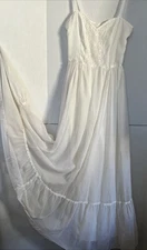 Vtg 1970s Gunne Sax Maxi Dress 9 Bridal Gown Off White Gauze Prairie Lace Boho