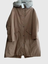 Image of M&S Stormwear Shower Resistant Women's Faux Fur Trim Hood Parka Coat Spice SZ 14