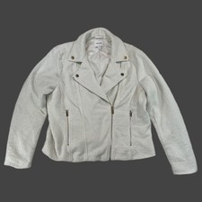 Nine West White Tweed Moto Jacket Asymmetrical Zip Women's Size L