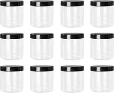 12 Pack Plastic Jars with Lids, 16 Oz Clear Storage Jars with Black Screw Lid...