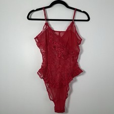 Victoria  s Secret Vintage Gold Label Red Lace Embellished Bodysuit Size L
