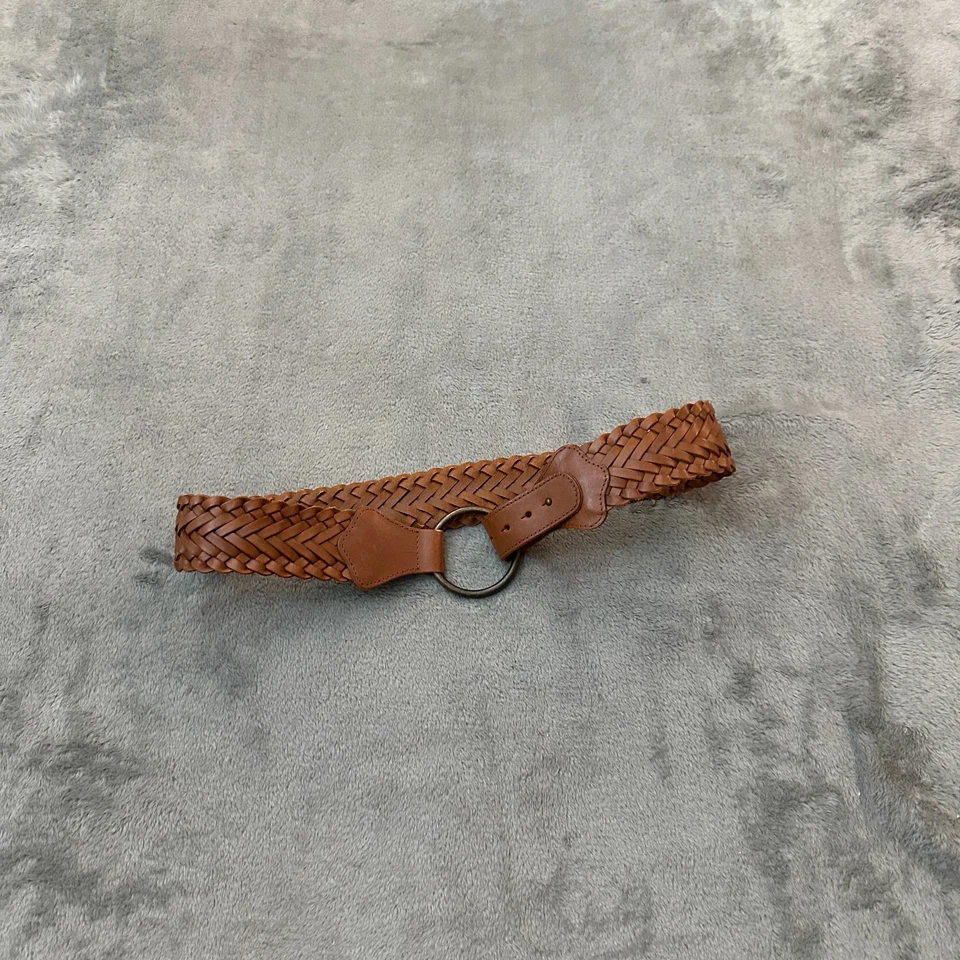 Cinturón trenzado tejido de cuero ancho grueso marrón Gap para mujer MEDIANO Foto 2 de 4