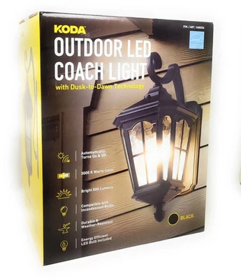 Koda LED Outdoor Coach Light Wall Lantern Dusk to Dawn Black - Image 1 of 4