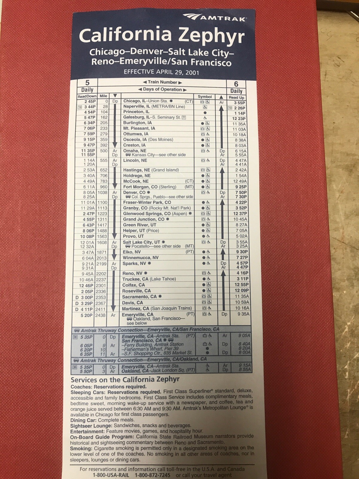 Amtrak CALIFORNIA ZEPHYR Timetable April 2001 Chicago Denver Salt Lake amtrak-california-zephyr-timetable-april-2001-chicago-denver-salt-lake