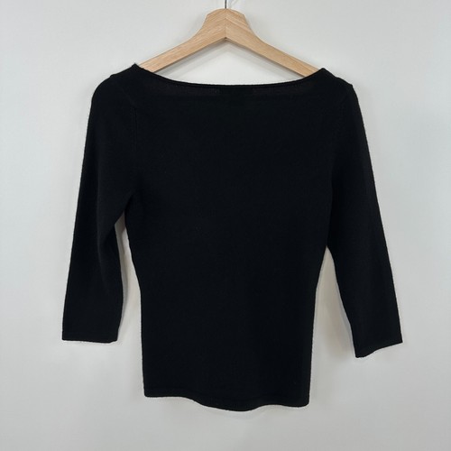 Ann Taylor 100% Cashmere Black Pullover Twist V-Neck Sweater sz XS 3/4 Sleeve - Picture 2 of 9