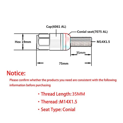 20pcs M14x1.5 Wheel Lug Bolts Cone Seat Stud Set 35mm Shank for Most Aftermarket - Picture 2 of 23