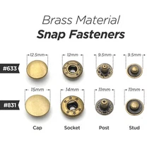 50 sets Solid Brass Spring Snaps Buttons Press Studs Snap Fastener 10/12.5/15mm
