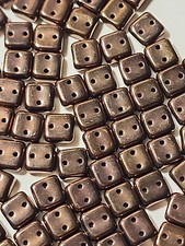 Glossy Bronze 2-Holed Czech Glass Center Drilled Square Beads 6mm 25 Beads