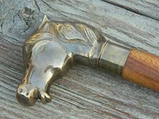 Antique brass Horse Head Handle Designer Wooden cane Walking Shaft Stick Gift
