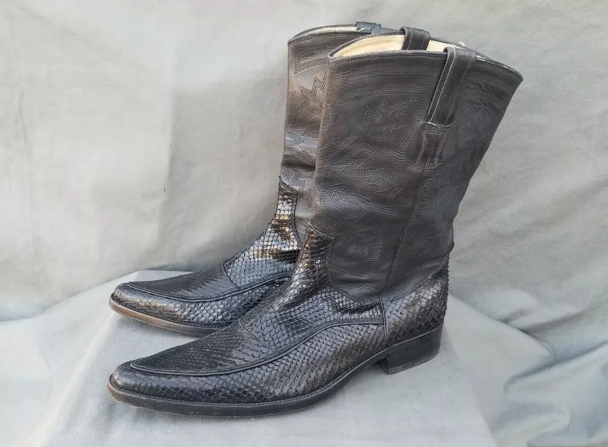 Classy Men s DOLCE GABBANA Black Snakeskin Leather Western