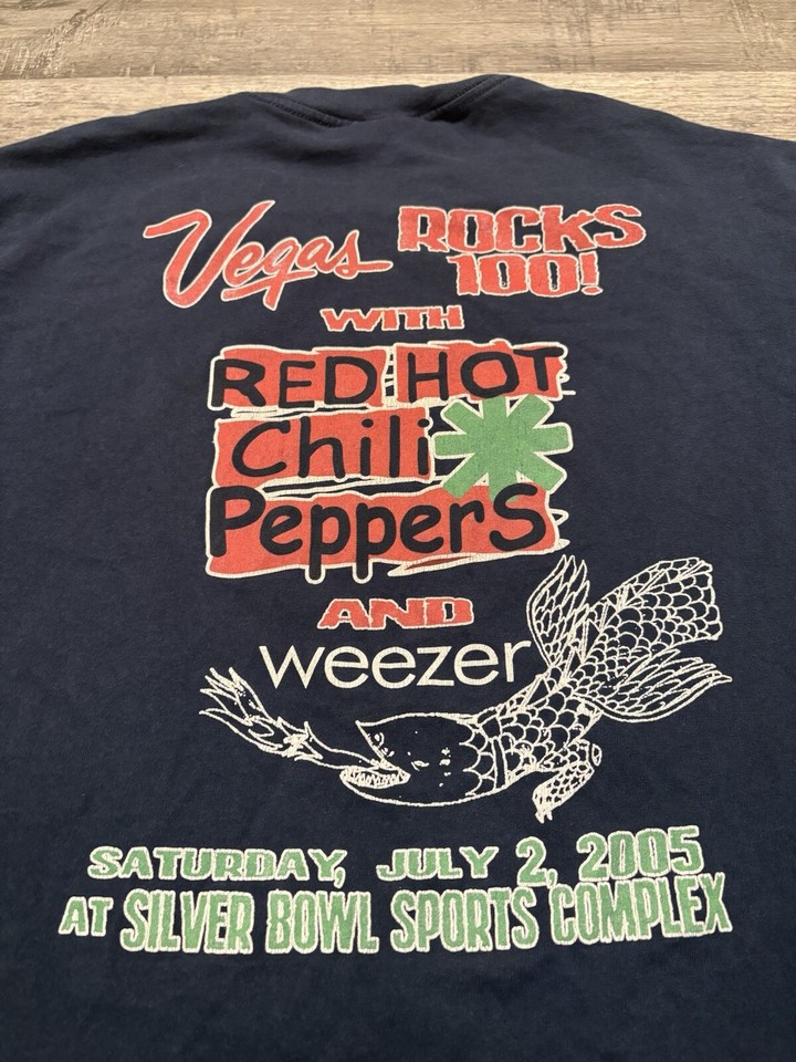 Red Hot Chili Peppers 2005 Tour Las Vegas Navy Blue T Shirt Large Rare