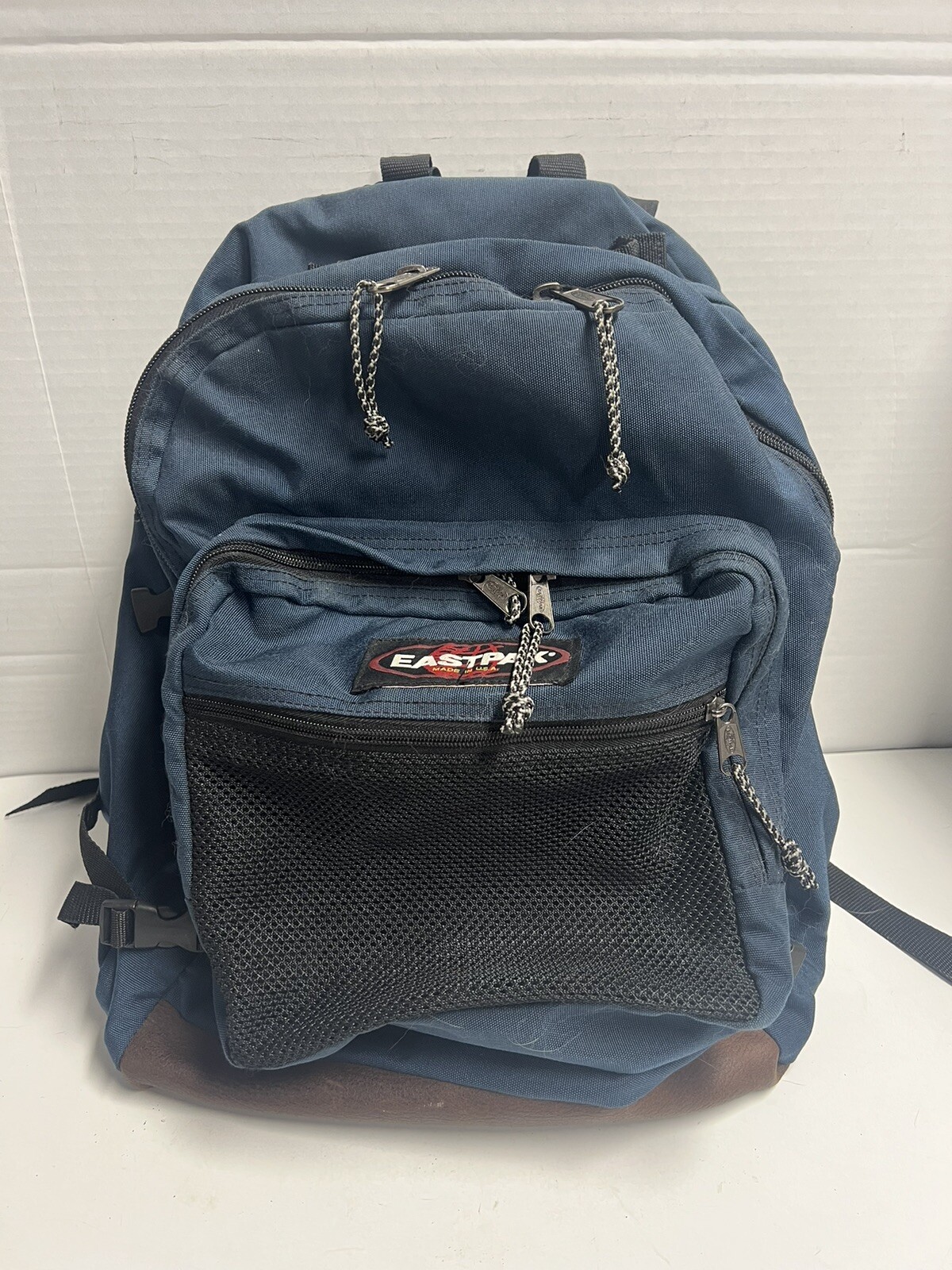 Vintage Eastpak Navy Blue School Hiking Book Bag Leat… Gem