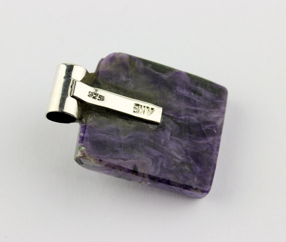 Charoit Pendente Con Carneolo In Argento 925 Gioielli Pietra Preziosa Viola - Immagine 3 di 3
