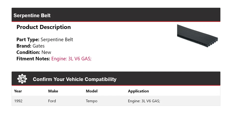 For 1992 Ford Tempo 3L V6 GAS Serpentine Belt Gates - Image 2 of 4