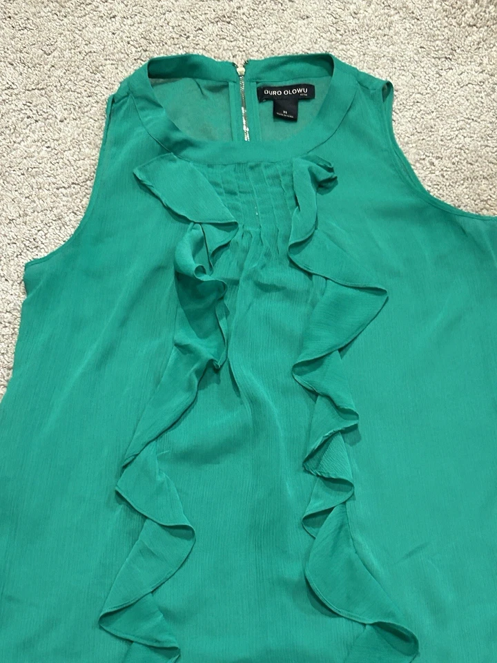 Duro Olowu Womens Shirt Size Medium Green Ruffles Classic Dressy Flowy - Image 3 of 4