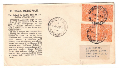 1934 Thursday Island Queensland Australien Brief nach West Perth