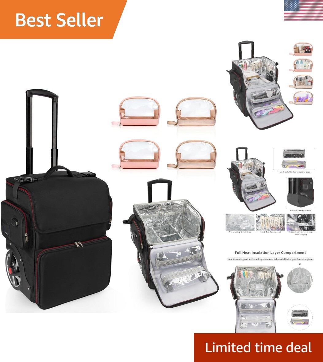 Large 4-Piece Travel Makeup Train Case with Cosmetic Storage Bags
