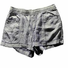 Old Navy Linen Shorts Womens MED Blue Drawstring Preppy Beach Resort Coastal
