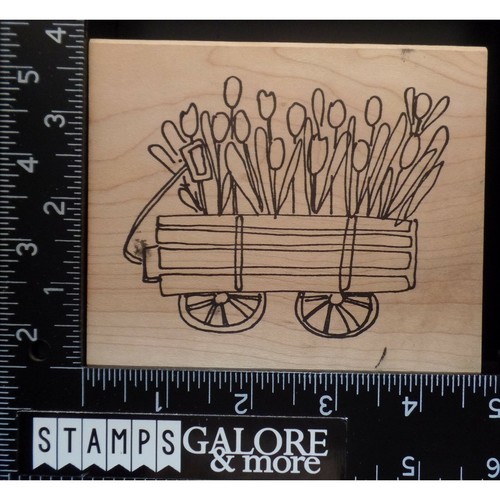 Imaginations Rubber Stamps J809D COUNTRY GARDEN FLOWER WAGON TULIPS #2533
