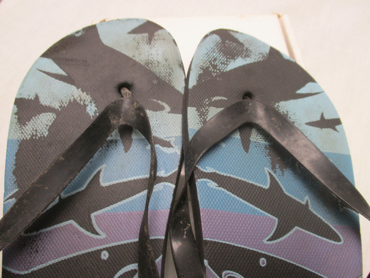 Men's Shark Design Black Bottom Flip Flop Sandal About 11 1/2