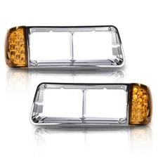 Fit For Freightliner FLD120 Headlight Bezel w/ LED Turn Signal Corner Light Lamp