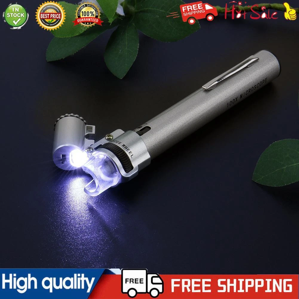 LED Light Jewelry Loupe Mini Pen shaped Magnifying Glass 100X