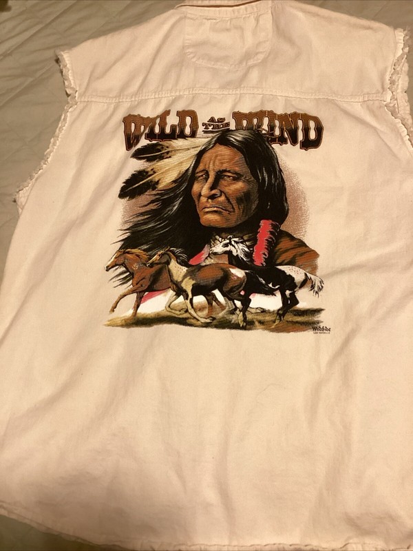Biker Design Collection Button Mens XL Native American Beige Preowned