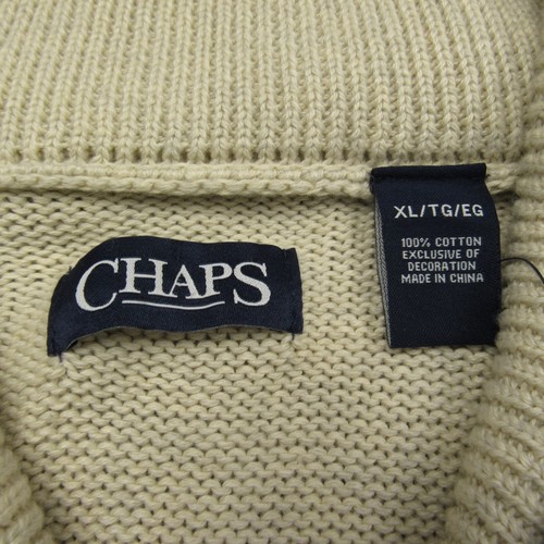 Chaps Sweater Men Extra Large Shawl Collar Pullover Textured Cream Oatmeal - Picture 4 of 10