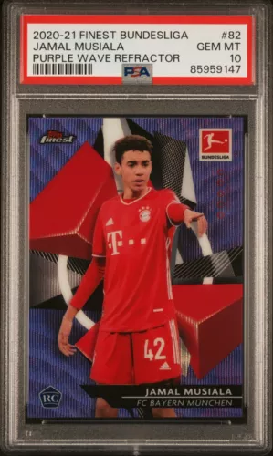 2020-21 FINEST BUNDESLIGA #82 JAMAL MUSIALA PURPLE WAVE REFRACTOR PSA 10