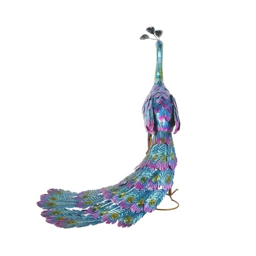 Alpine Corporation - 23" Tall Outdoor Metallic Peacock Tail Spread Yard Statu... - Picture 8 of 12