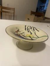 Noritake Art Deco Lady in Peacock Gondola Willow Tree Hand Painted Tidbit Tray