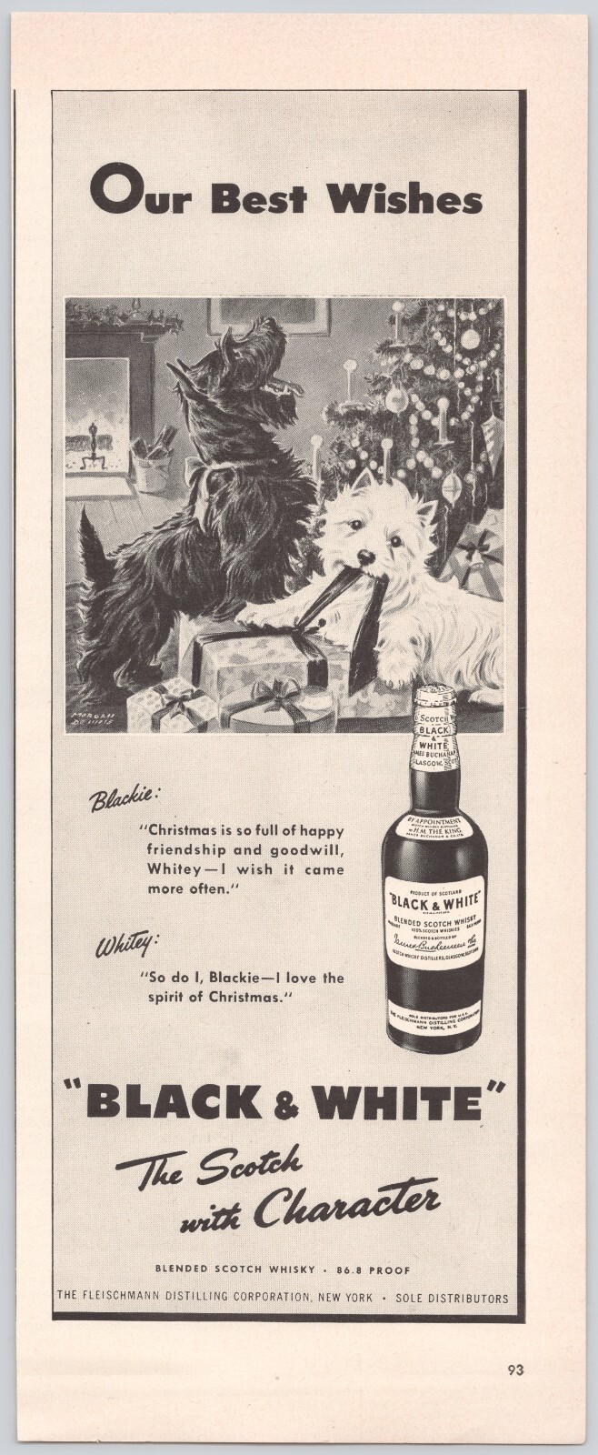 1954 Black & White Scotch Christmas Tree Dogs Presents Vintage Print Ad