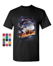 Pug Space Pizza Surfer T-Shirt Weird Goggles Galaxy Dog Lovers Mens Tee Shirt
