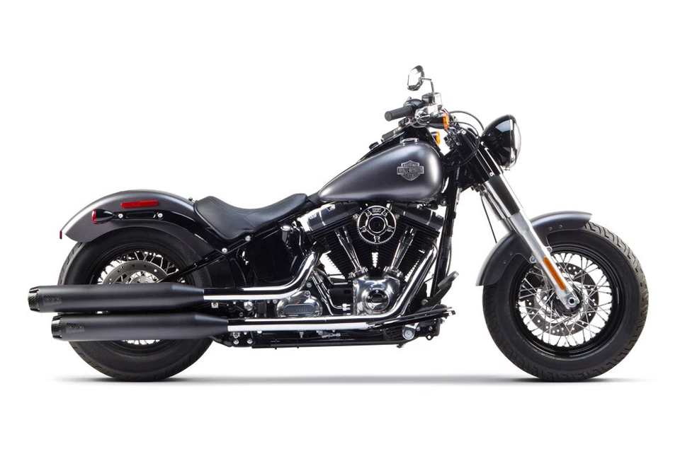 2005 - 2017 Harley Softail 豪华/超薄两兄弟一脚蹬排气碳黑色 — 第 2/4 张图片