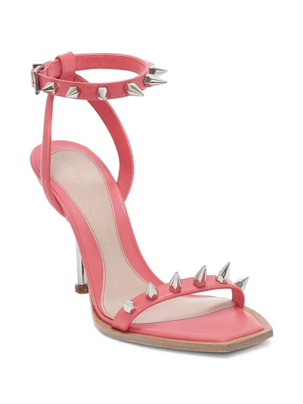 Sandali ALEXANDER MCQUEEN punk borchie pelle cinturino alla caviglia corallo argento EU 38 5