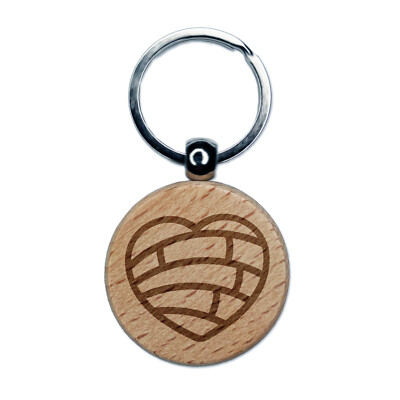Concha Pan Dulce Heart Sweet Mexican Bread Engraved Wood Round Keychain