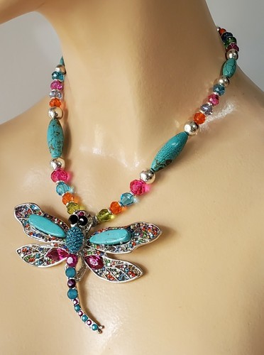 Pendientes de pulsera de cristal turquesa estrás libélula único en su tipo - Imagen 5 de 8