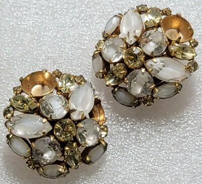 Vintage Signed HATTIE CARNAGIE Rhinestone Earrings For REPAIR