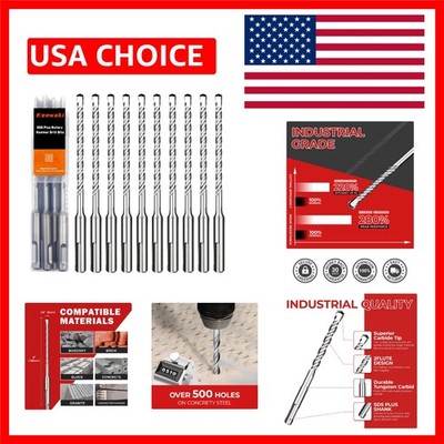 SDS Plus Rotary Hammer Drill Bit Set - 10-Piece 1/4'' x 6'' Concrete Masonry Dr...
