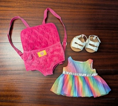NWOT Build-A-Bear Workshop Stuffed Animal Rainbow Dress, Sandals & Carrier BAB