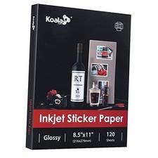 Koala Printable Glossy Sticker Paper for Inkjet Printer, White, 8.5x11 Inch 120