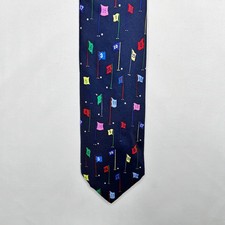 Alynn Men  s Neck Tie 3    Navy Blue w/ Colorful Golf Flags 100 Silk USA Necktie