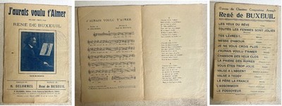 DED Sheet Music I Would Have Like You Delormel/de Buxeuil 1917 VINTAGE DOCUMENT