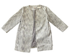 New Chico's Long Blazer Open Jacket Collarless Metallic Silver Women's 12 2