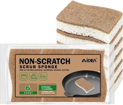 Sponges Non Scratch, 6Count, Natural Sponge for Non Stick Cookware, Sponge
